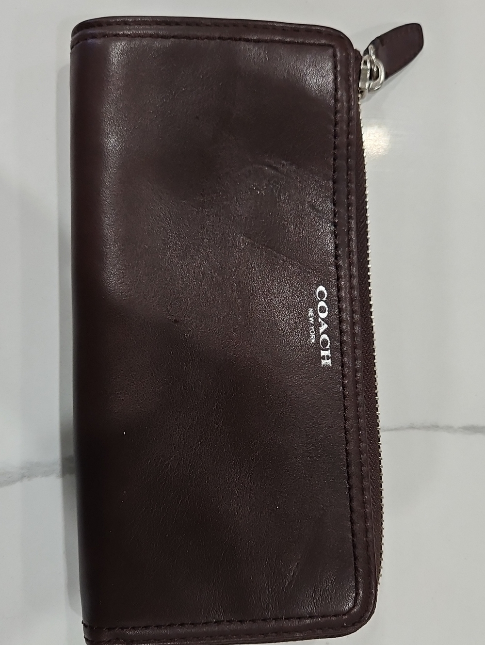 Coach Men's Dark Brown Leather Zip Wallet